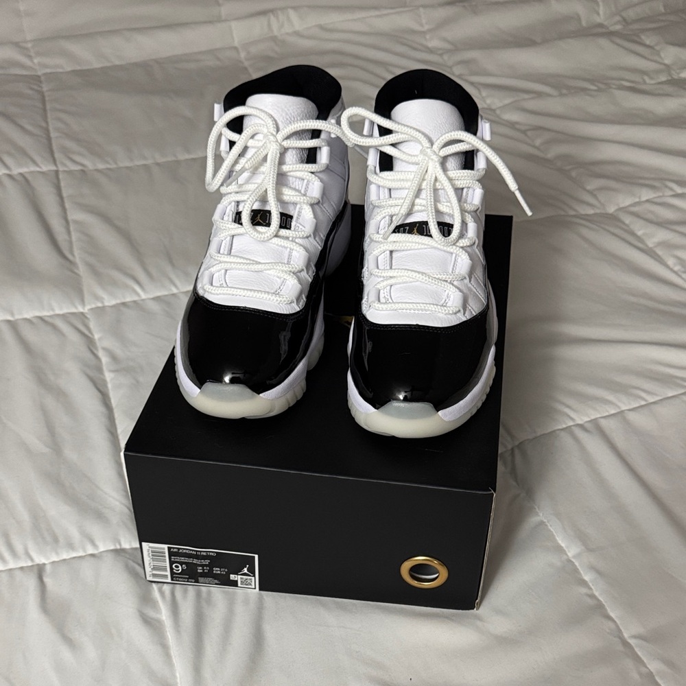 Nike Air Jordan 11 Retro White Metallic Gold Black High-Top Sneakers